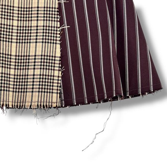 Gianni Bini GB Girls Mixed Media Faux Wrap Plaid Pleated Mini Skirt Sz 6 Brown - Picture 3 of 6